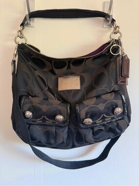 Coach Poppy Signature Black Shoulder Bag Nylon Crossbody Purse